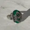 Bague art deco en argent et agate verte