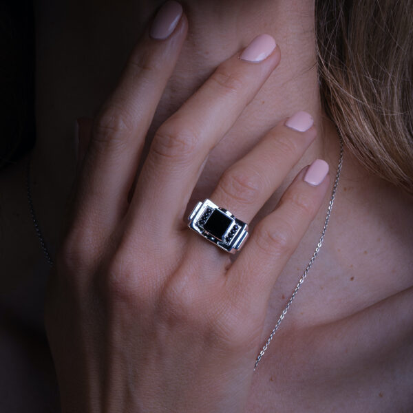 Bague tank - onyx noir - modèle Antarès - Image 2