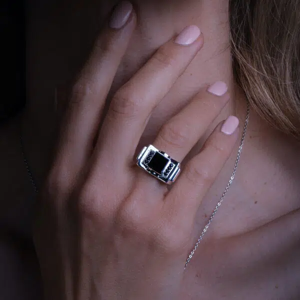 Bague tank - onyx noir - modèle Antarès – Image 2