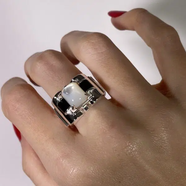 Bague tank art deco argent
