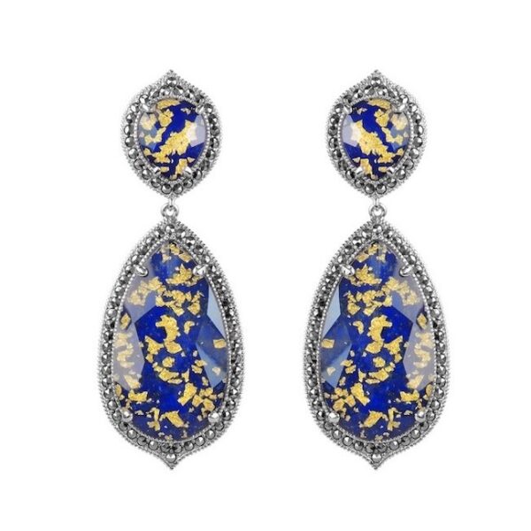 Boucles d'oreilles pendantes de style art déco en argent et lapis lazuli