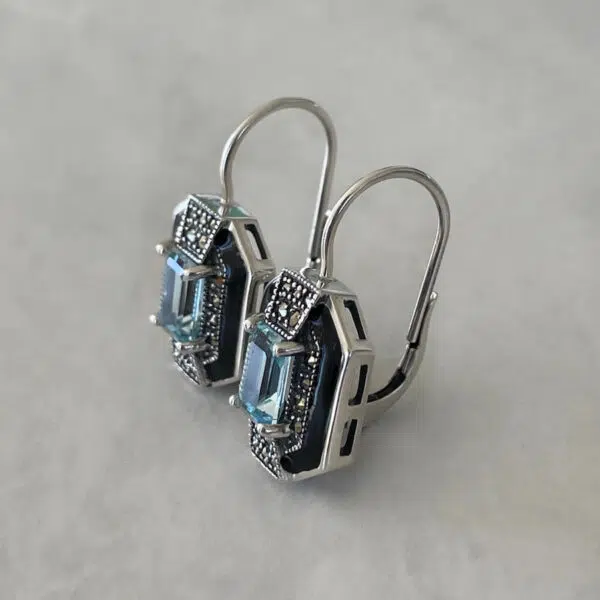 boucles-doreilles-art-déco-pierre-bleue