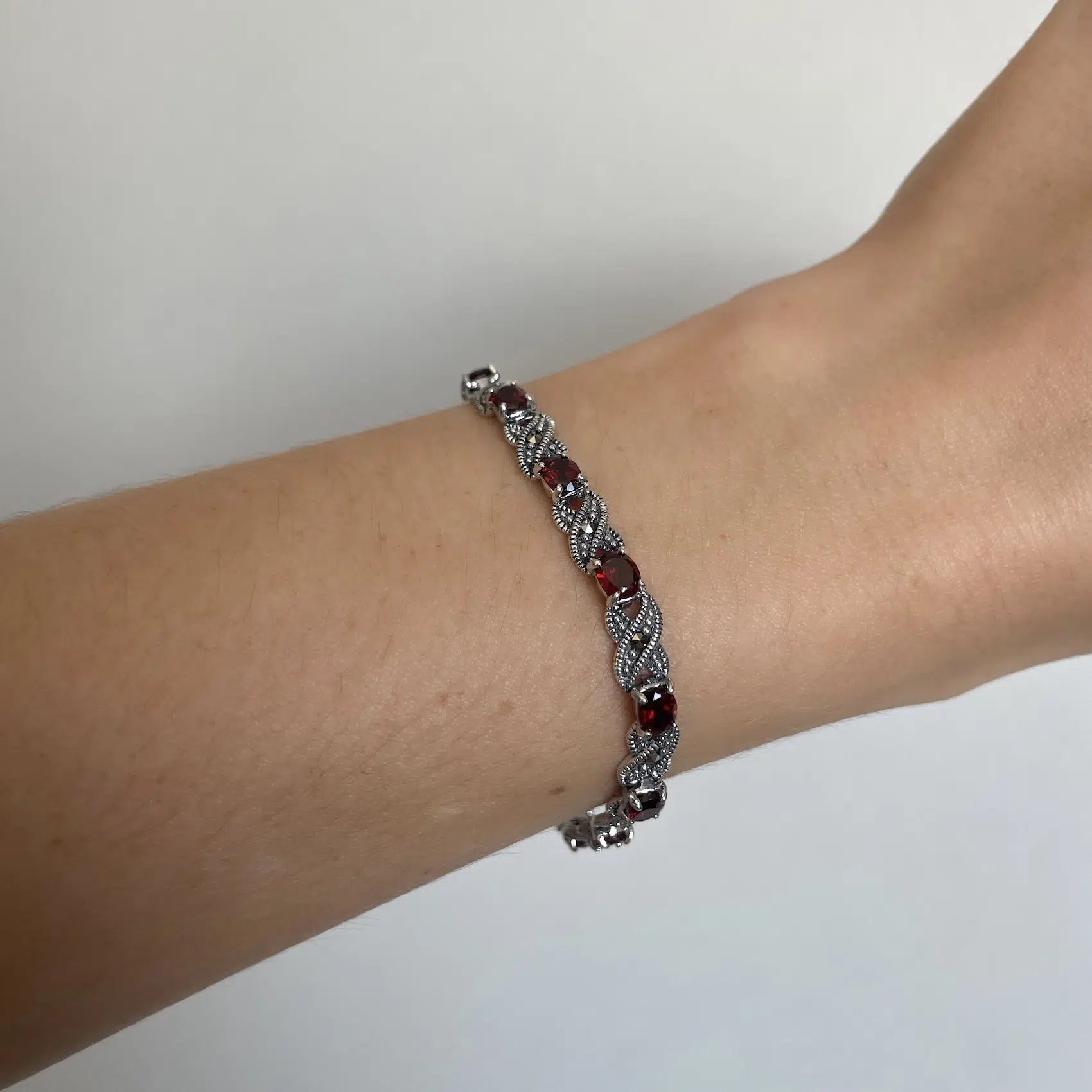 bracelet-art-deco-marcassite-grenat