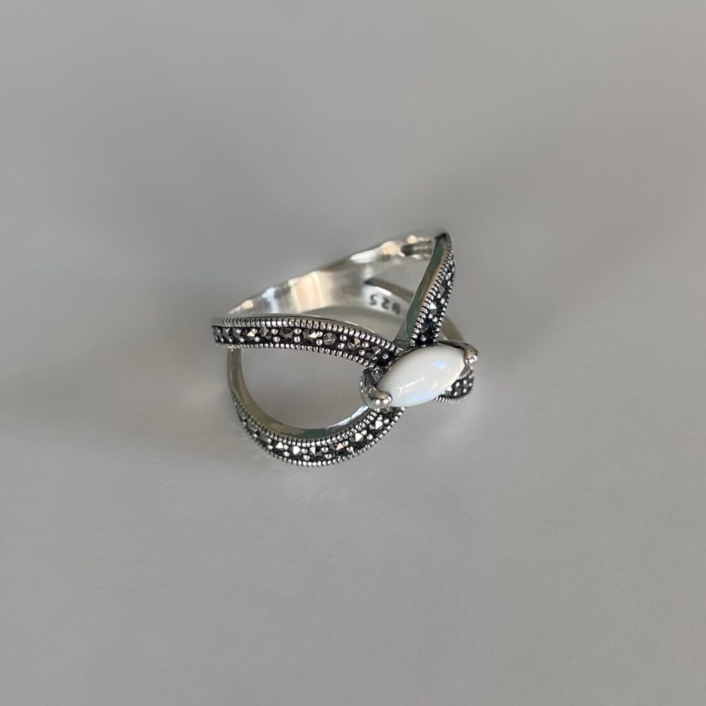 Bague Femme Alliance Argent 925 Avec Marcassites - Taille 54, Style Rétro - Neuf Sans Emballage