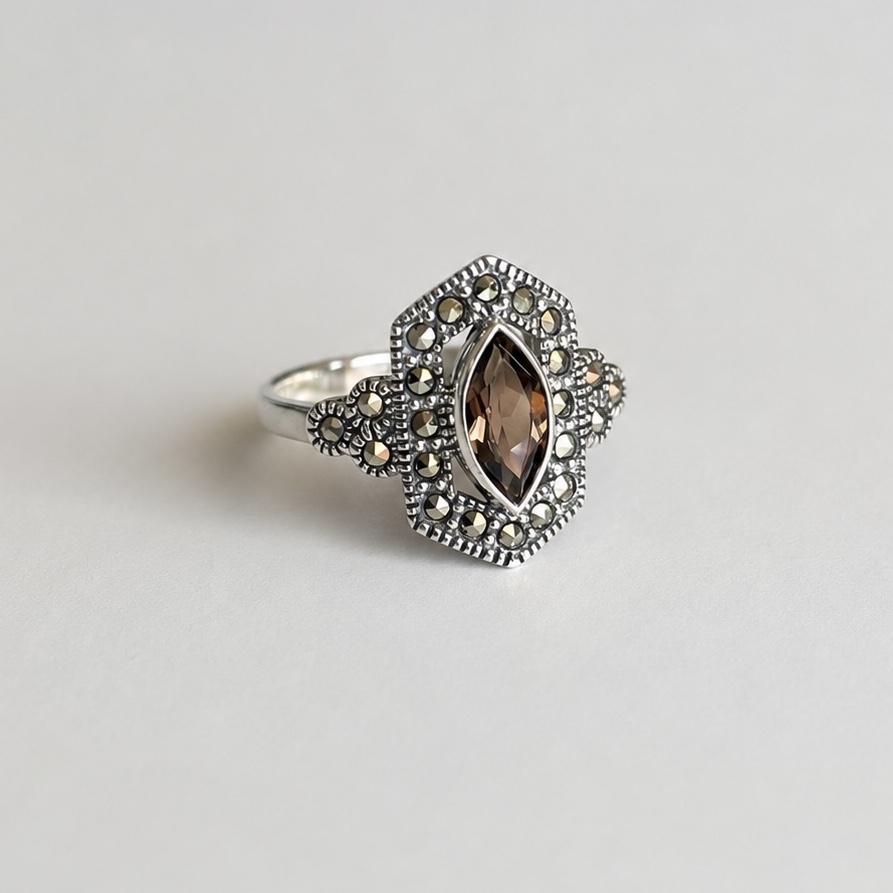 bague-quartz-fumé-marcassite